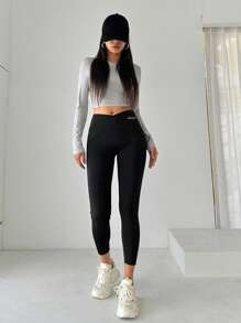 DAZY Women's Solid Color Fashionable Slim Fit High Waist Sports Leggings Fall Tights