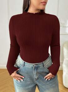 SHEIN EZwear Blusa casual de talla grande para Día de San Valentín, de color liso, de manga larga, con volantes