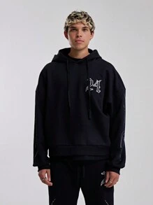 Musero Men Gothic Varsity Hooded Sweatshirt - Black - View 1