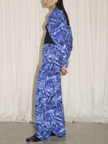 AiiRZ Rave Floral Lasered Denim Zip Up Jacket With Wide Leg Barrel Jeans Two-Piece Co-Ord Set - Blue - View 6