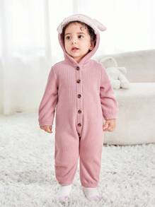SHEIN Mameluco lindo de pana con estampado de dibujos animados y forro cálido para otoño/invierno para bebés niñas - Rosa - Ver 7