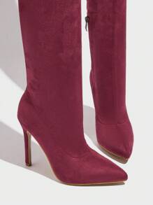 CUCCOO SZL Giày bốt cao gót mũi nhọn, cao đến đùi cho nữ vào dịp Giáng sinh và năm mới, mùa thu và đông - Màu Đỏ Sâu - Xem 6