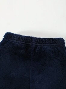 SHEIN Perso Play 2 件装男婴可爱怪物图案刺绣绿色羊毛连帽衫，带 3D 耳朵设计和刺绣裤套装，秋冬保暖，适合万圣节派对、摄影和郊游 - 彩色 - 查看 4