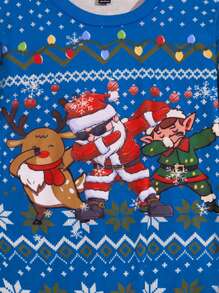 Manfinity Men's Christmas Cartoon Geometric Print Crew Neck Sweatshirt - Royal Blue - View 6