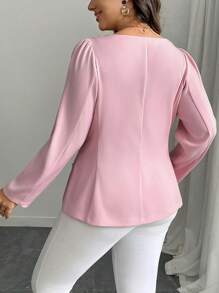 SHEIN Unity Plus Size Women Beaded Square Collar Fitted Blazer - Pink - View 2
