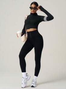 SHEIN Sports 1 Stück Damen lässige gestreifte Reißverschluss-Jacke, geeignet für Sport und alltägliches Tragen