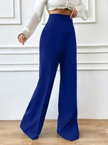 EURMUSE Women's Solid High Waist Seam Front Pants - Royal Blue - View 4