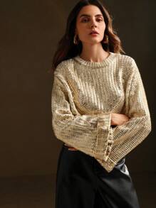 Anewsta Gradient Silver Foil Jumper Knit Pullover Fall Winter - Multicolor - View 6