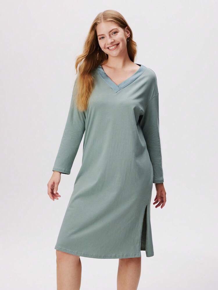 Cotton & Silk V-Neck Nightgown