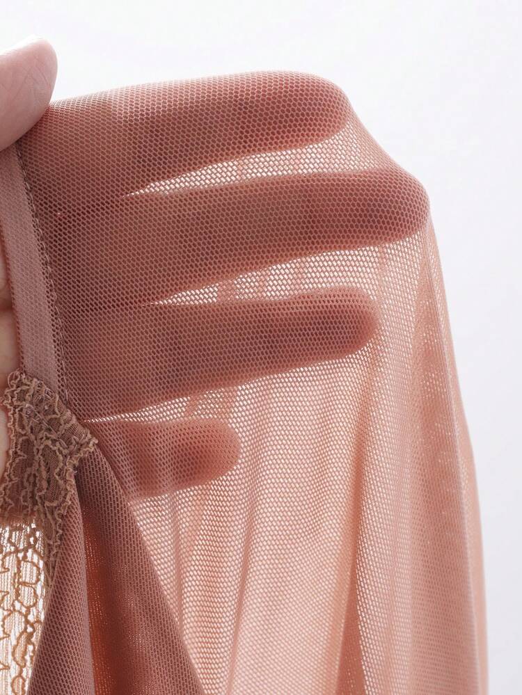 Tulle Contrast Lace Bowknot Slim Fit Short Nightgown Pajama