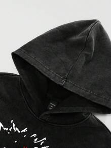 ROMWE MEN Street Life Setelan Kasual 2 Potong untuk Pria: Hoodie Bergambar Potret dan Celana Olahraga Tali Serut Warna Kontras - Hitam - View 7