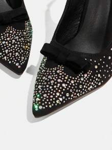 CUCCOO TILAWA Women's Rhinestone Decor Bow Embellished Glamorous High Heel Pumps Valentines - Black - View 8
