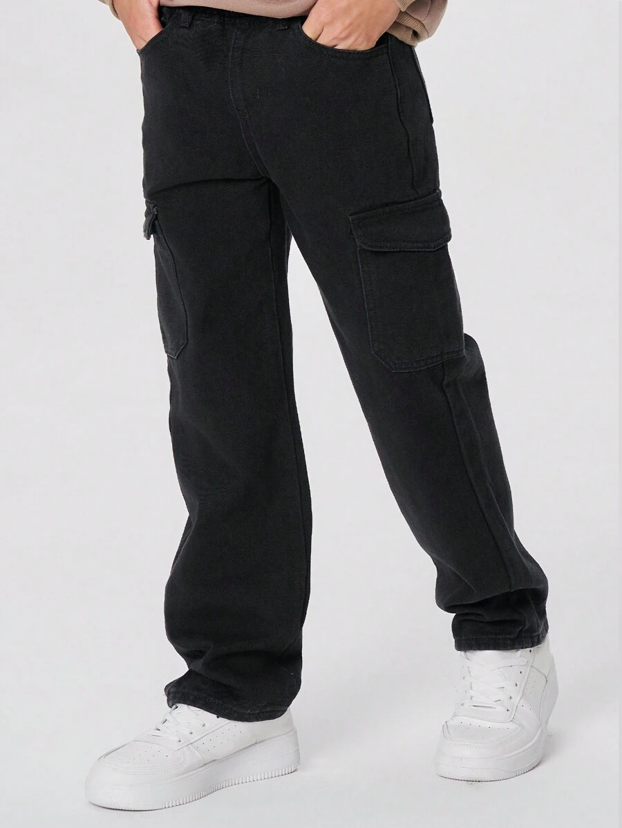 SHEIN Tween Boy Fashionable Versatile Denim Jeans, Suitable For Spring & Autumn Daily Wear - Black - View 1