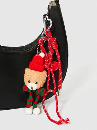 Kawaii 1 pezzo Ciondolo carino a forma di orso natalizio che tiene una scatola regalo, charm per borsa