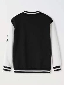 SHEIN Tween Boy Letter Graphic Two Tone Varsity Jacket Without Hoodie, Baseball Jacket Kids, Varsity Jacket Kids, Boys Casual Letterman Jacket - Black and White - View 2