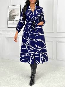 SHEIN Lady Giacca casual da donna con stampa blu, adatta per il pendolarismo - Blu Navy - Visualizzare 8