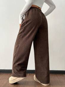 SHEIN PETITE Women's Autumn And Winter Street Fashion Casual Retro Corduroy Textured Baggy Pants