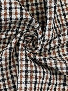 Calvaya Plus Size Women's Plaid Print Lapel Long Sleeve Jacket - Coffee Brown - View 7