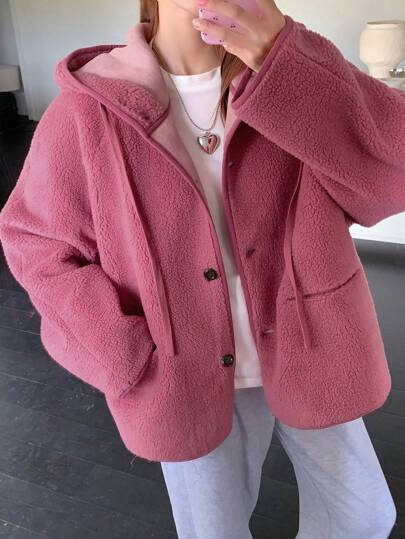 DAZY 1pc Women Solid Color Hoodie Thermal Lined Warm Regular Coat, For Winter Christmas ,Holiday Women Jacket,Fall Women Clothes,Thermal Lined