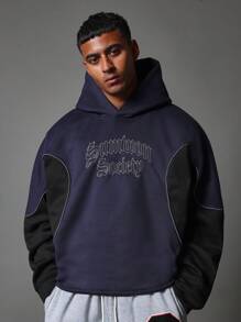 SUMWON Designer Society Sweatshirt Retro Gothic Font Pull Over Hoodie Winter Streetwear Casual Urban Classic Athletic Style - Navy Blue - View 2