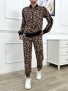 EURMUSE Leopard Printed Red Line Detailed Two Pieces Sets - Black - View 8