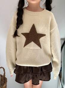 Dazy Kids Tween Girl Star Pattern Crew Neck Sweater, For Everyday Wear In Autumn/Winter