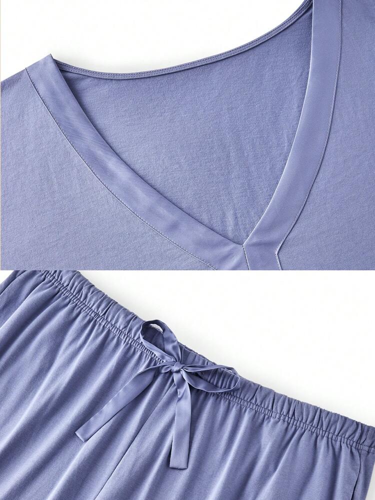 Plus Cotton & Silk V-Neck PJ & Lounge Set