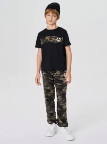 SHEIN Boys Cartoon & Camo Print Tee & Drawstring Waist Joggers - Multicolor - View 3