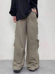 Manfinity EMRG Quần Cargo đơn giản thời trang thường ngày cho nam Quần Cargo ống rộng đơn giản, dành cho chồng, quà tặng bạn trai - Màu xanh lá cây đậm - Xem 2