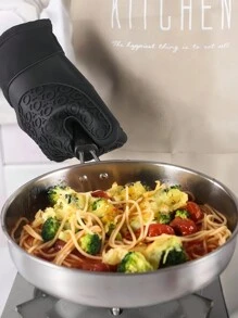 1 Stück schwarzer hitzebeständiger Ofenhandschuh aus Silikon, lang mit zwei Fingern, verbrühsicher, rutschfest, zum Kochen, Backen, Grillen, universelle Größe