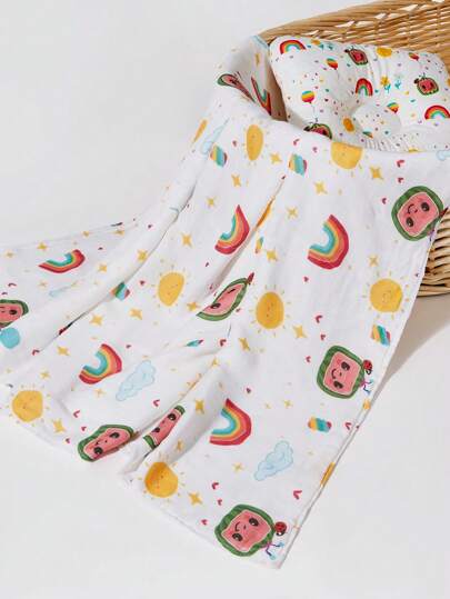 CoComelon X SHEIN 柔软轻盈透气双层天然竹纤维婴儿毯，多功能毯 [Oeko-Tex认证]