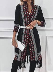 SHEIN LUNE 女式波西米亚几何图案提花落肩长袖开衫 - 彩色 - 查看 4
