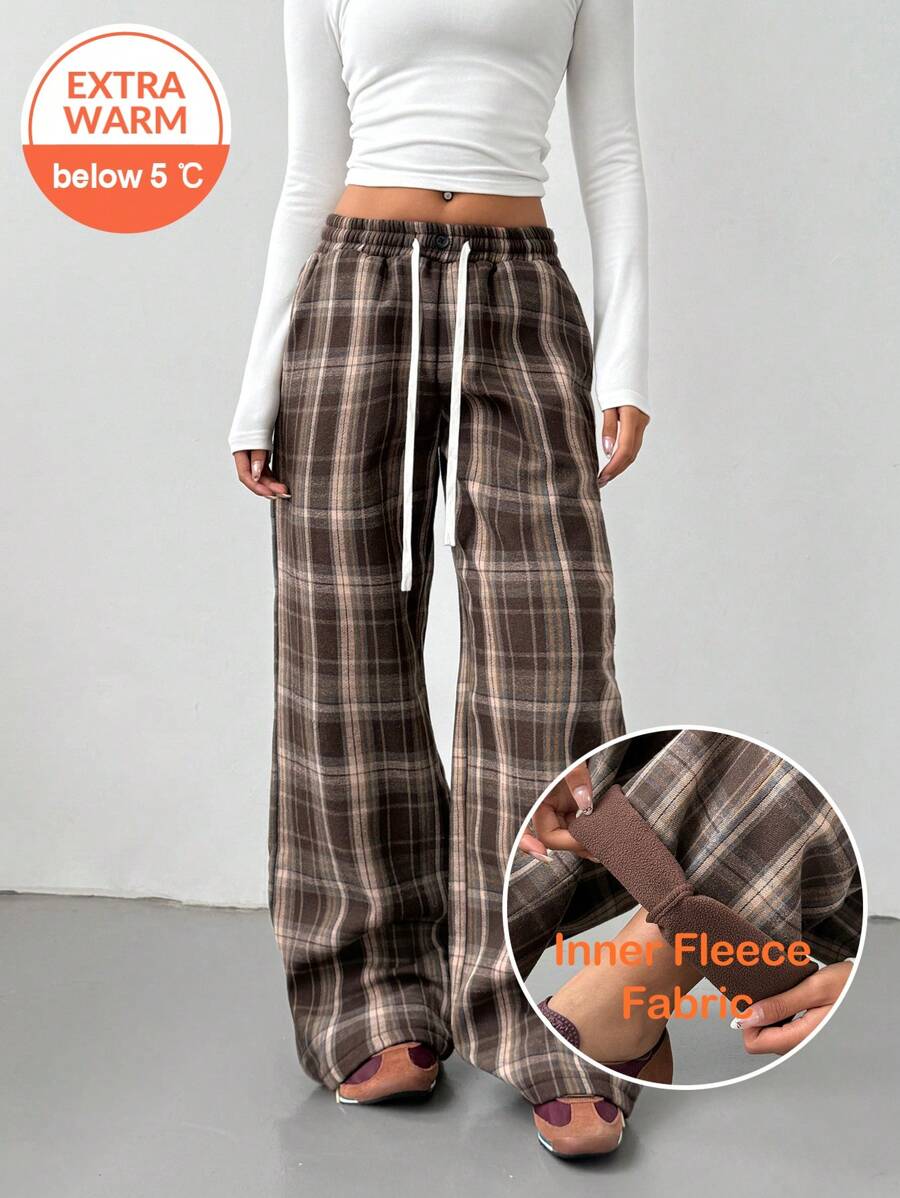 SHEIN BASICS 休闲宽松直筒保暖内衬女裤，日常通勤，温暖舒适，保暖好帮手