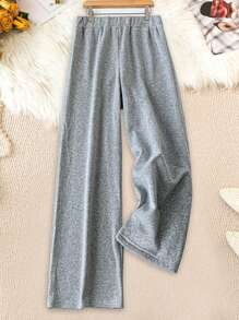 SHEIN LUNE Plus Size Casual Elastic Waist Long Pants - Light Grey - View 1