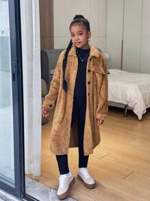 Áo khoác cardigan len dệt kim thể thao hai mặt cho bé gái tuổi mới lớn và bộ đồ liền thân dài tay cổ tròn trơn - Nhiều màu - Xem 4