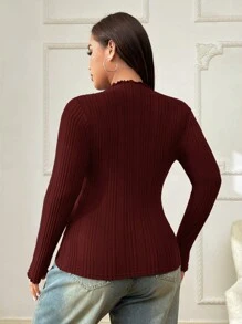 SHEIN EZwear Blusa casual de talla grande para Día de San Valentín, de color liso, de manga larga, con volantes