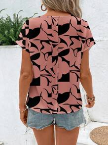 EMERY ROSE Simple Casual Women Cutout Pattern Round Neck Blouse, Suitable For Summer Suitable For Going Out Chic Blouses For Women - Multicolor - View 2