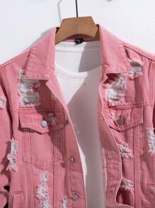 Manfinity EMRG Men Front Button Long Sleeve Pocket Distressed Simple Casual Denim Jacket