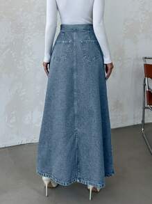 EURMUSE Women's Tie-Front Simple Denim Mini Skirt For Casual Everyday Wear - Medium Wash - View 2