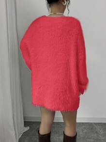 Elenzga 女士休闲纯色针织毛衣，秋冬季新年衣服 - 紅色 - 查看 2