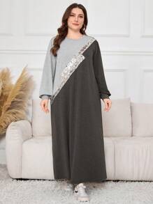 Lacomfia Vestido Holgado con Capucha de Talla Grande con Cuello Redondo y Bloque de Color con Lentejuelas