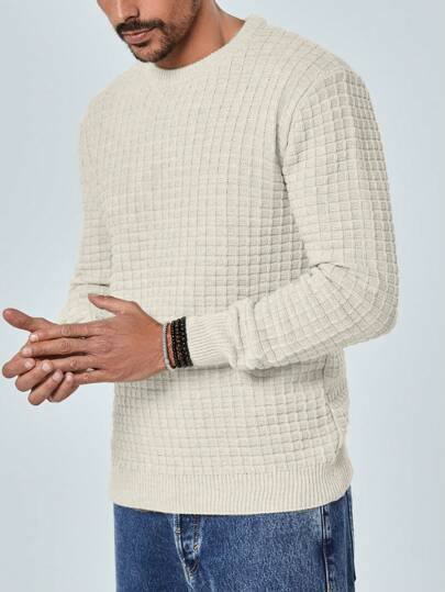 RueChic Herren einfarbiger Rundhals Pullover mit Langarm, Lässig für Herbst & Winter