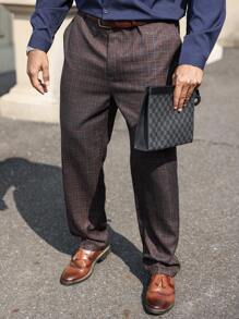 Manfinity Mode Plus Size Solid Color Pocket Straight Casual Pants For Men - Coffee Brown - View 4