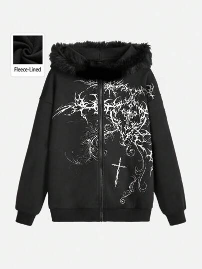 Goth Sudadera con capucha de felpa con estampado retro casual para hombre, para otoño/invierno