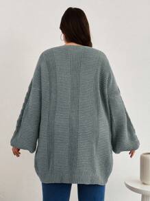 EURMUSE Plus Size Solid Color Front-Button Long Sleeve Casual Top, For Winter - Grey - View 2