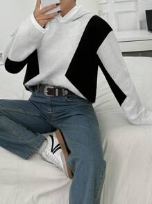 EURMUSE Woman Hooded Jacquard Detailed Casual Sweater - White - View 6