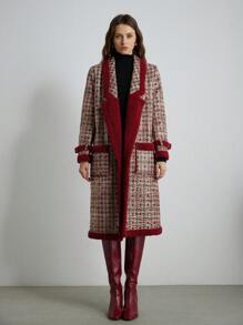 Aveloria 女士秋冬 MOB WIFE STYLE 保暖绒面羊毛格子仿衬里超大夹克仿皮飞行员夹克带 Borg 衬里节日派对服装 - 彩色 - 查看 1