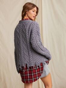 WESTFADE 春季粗针织 V 领长袖正面纽扣做旧长款开衫 - 淺灰紫 - 查看 5