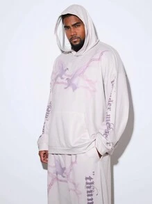 Manfinity NXTstreet Men Plus Size Letter & Symbol Graphic Knitted Hoodie And Pants 2 Pieces Set