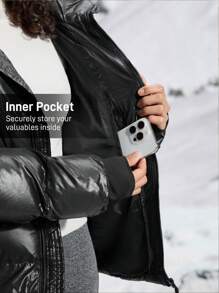 In My Nature Women Outdoor Sports Casual Urban Commute Super Warm Self-Heating Padded Coat, Shiny Black Winter Women Tops